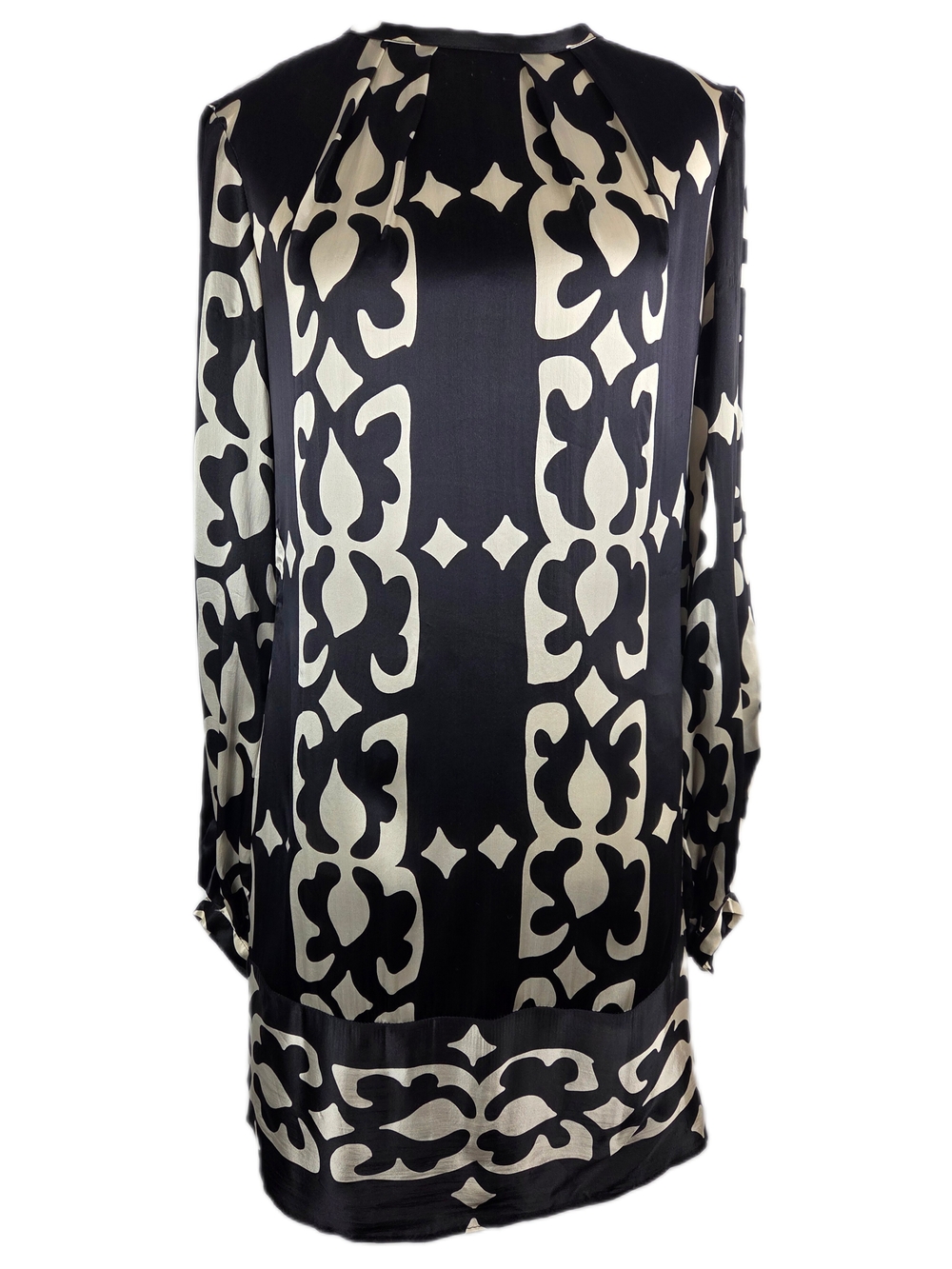 ZARA WOMAN 100% Silk Geometric Print Long Sleeve Mini Dress Tunic